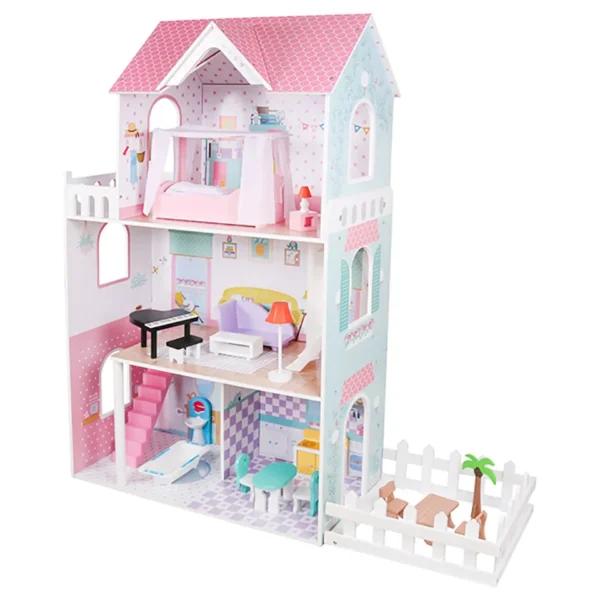 Tiny Dreamer - Kids Wooden Doll House Toy Pretend Play Set - Pink