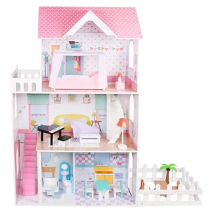 Tiny Dreamer - Kids Wooden Doll House Toy Pretend Play Set - Pink