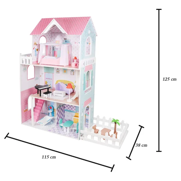 Tiny Dreamer - Kids Wooden Doll House Toy Pretend Play Set - Pink